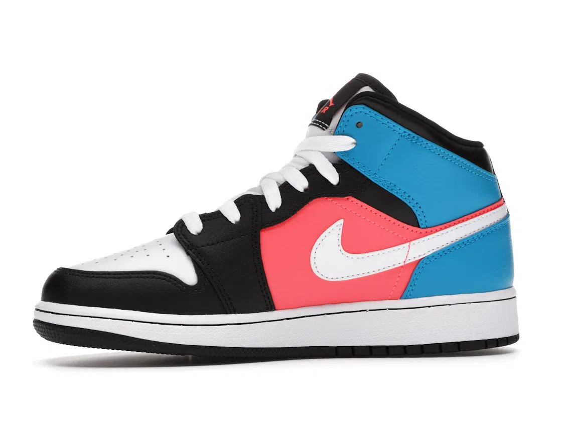 Детские кроссовки с принтом Jordan 1 Mid Tri Color Ribbons Jordan, Black/Blue-Infrared-White — фото 3