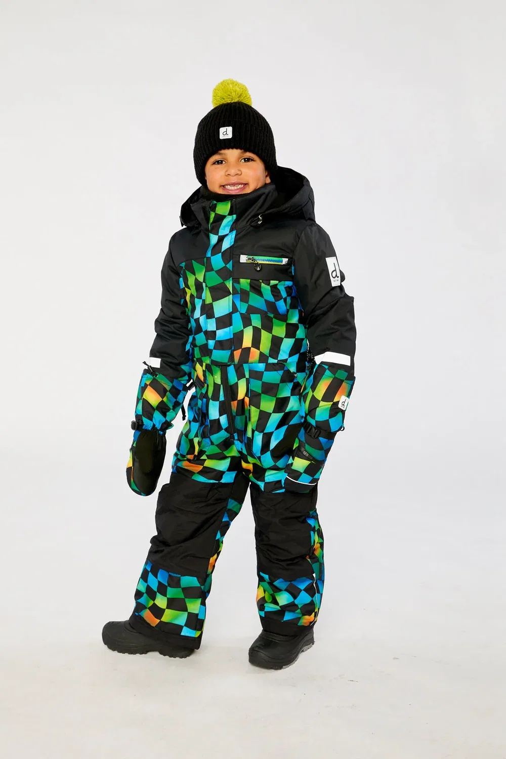 Детский комбинезон зимний с принтом Blue Checkered Print Deux par Deux, Blue Checkered Print — фото 3