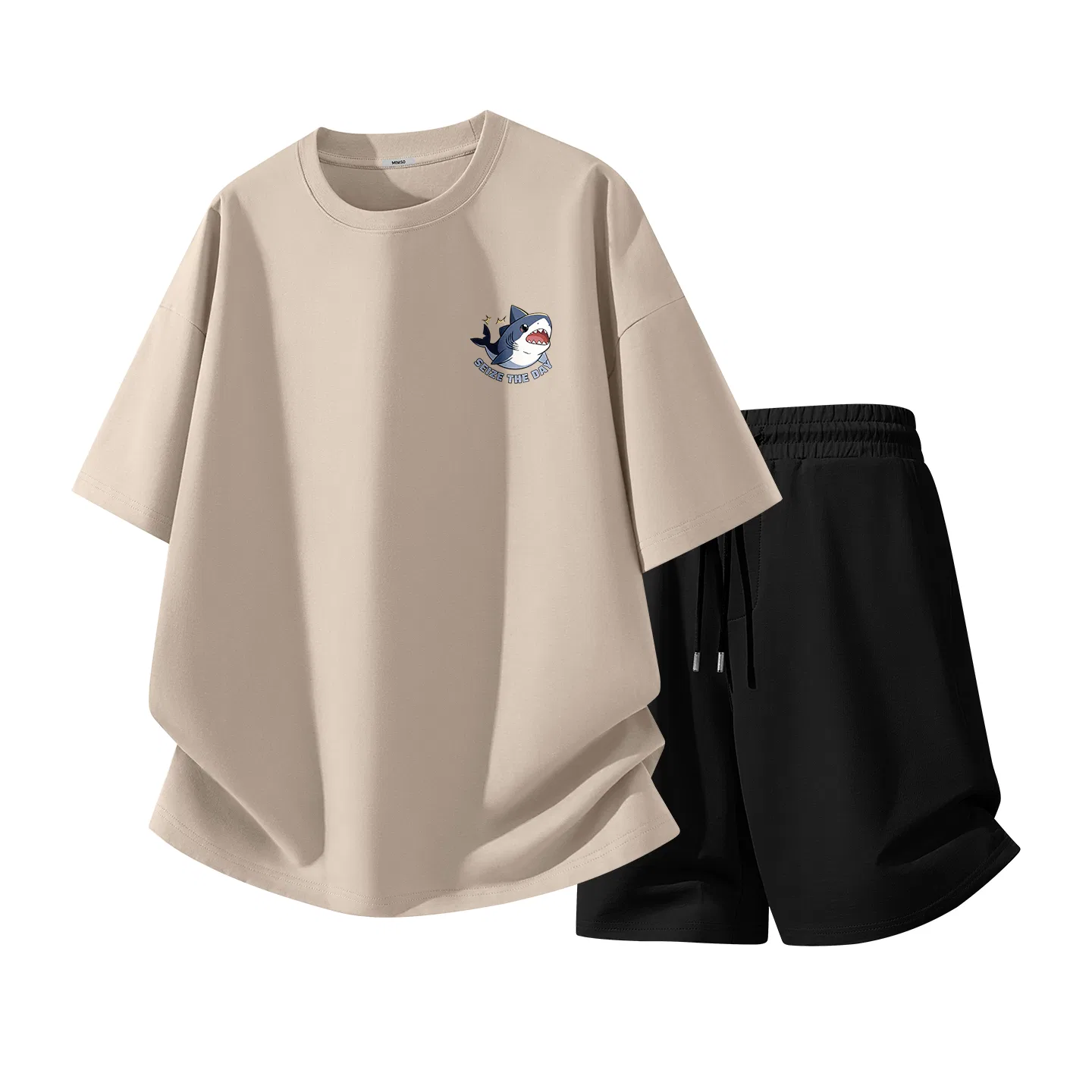 Детский комплект спортивной одежды Happy Shark Chest Logo MINISO, Sand