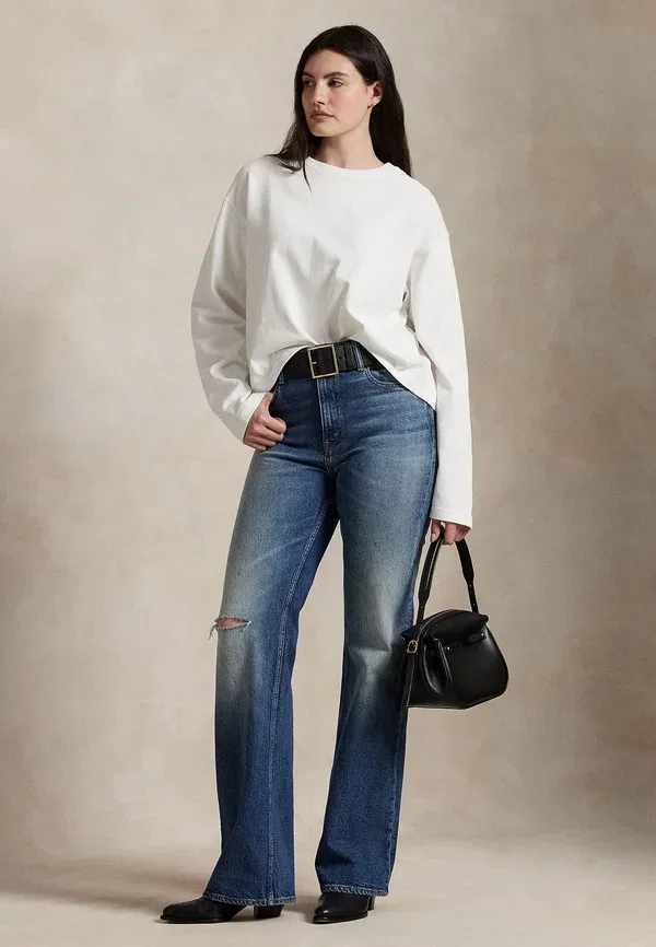 Футболка с длинным рукавом хлопковая Cropped cotton jersey long sleeve tee Polo Ralph Lauren, белый — фото 2