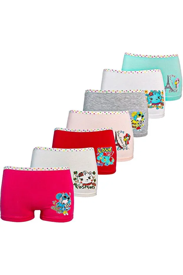 Детские боксеры для мальчиков с принтом Pack of 12 cheerful character printed natural combed cotton girls' boxers Meren Underwear, Mixed