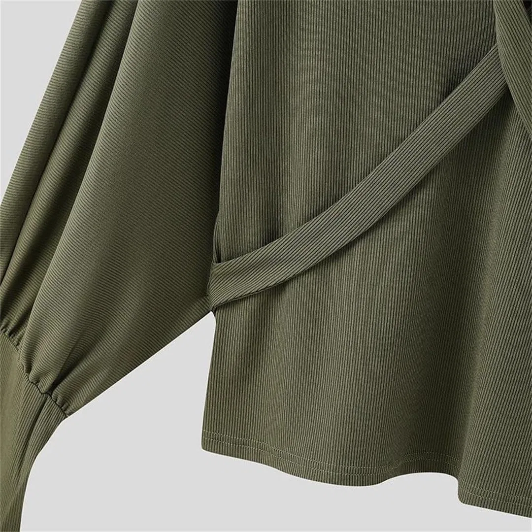 Мужская вязаная футболка с глубоким V-вырезом Generic, Khaki — фото 3