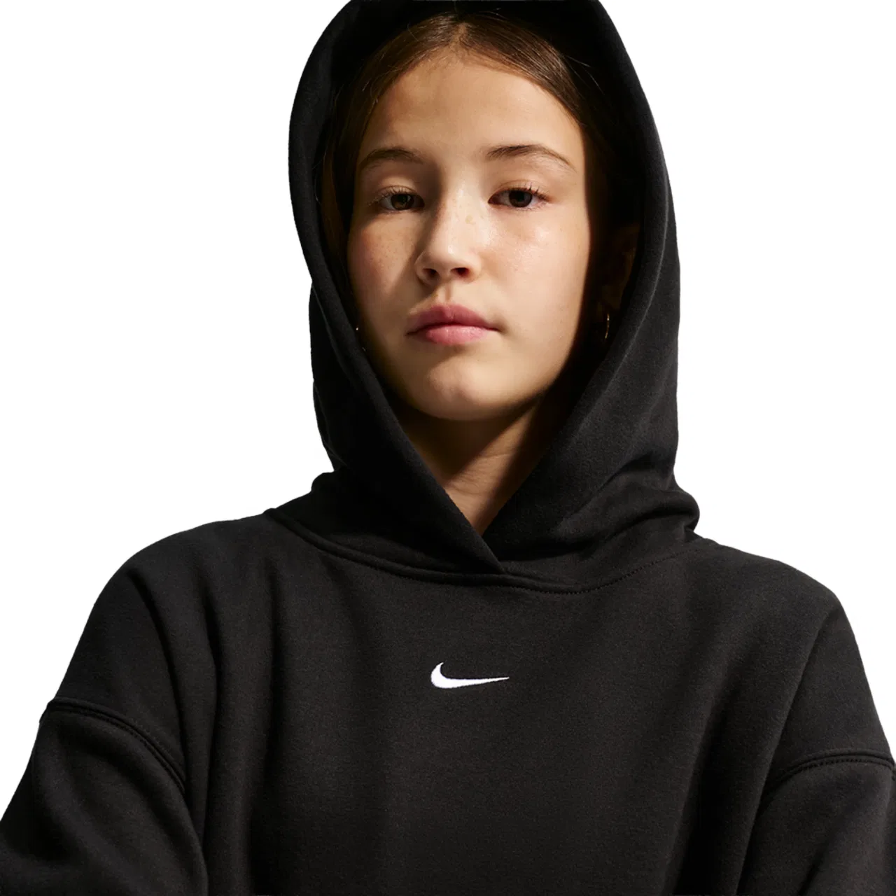 Детский свитшот с капюшоном оверсайз Nike NSW Studio Fleece OS PO Hoodie, White/Black — фото 3