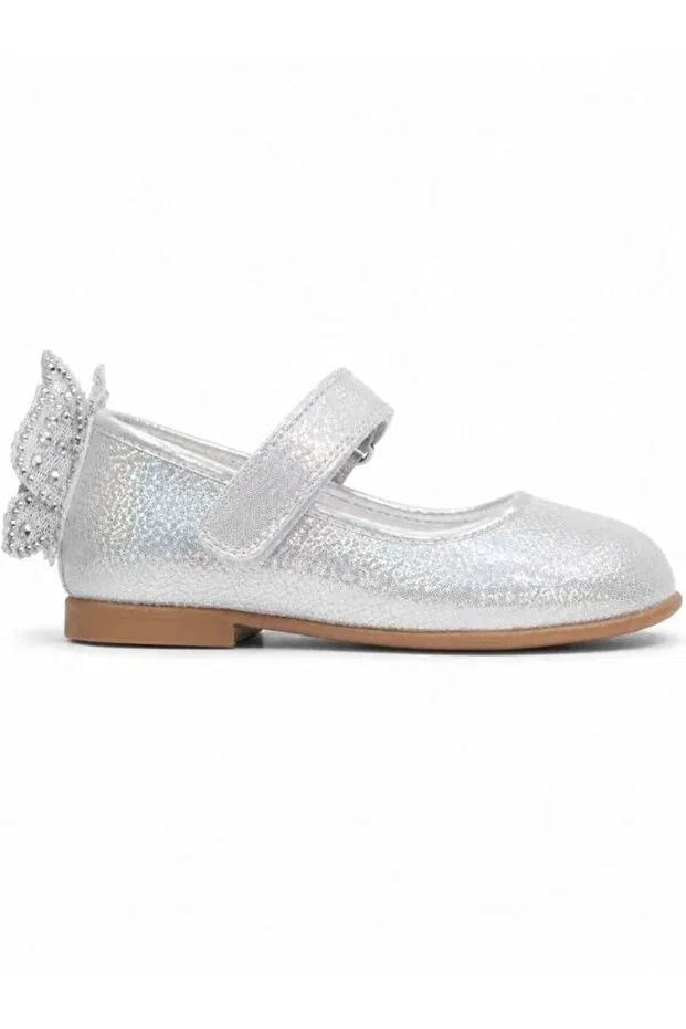 Детские балетки для девочек лакированные с бабочкой Zekids, Silver — фото 4