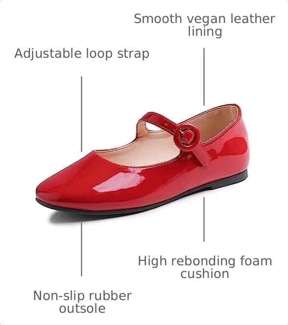 Детские туфли для девочек с пряжкой FEVERSOLE, Vegan Leather Buckle Patent Red — фото 3