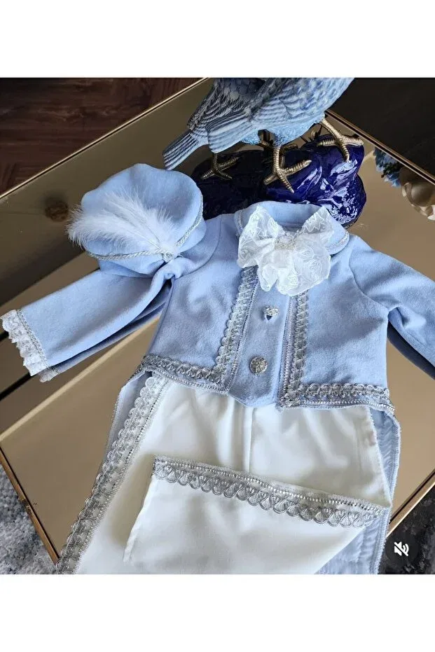 Детский комплект из бархата с длинным рукавом Tozpembebaby, Blue — фото 4
