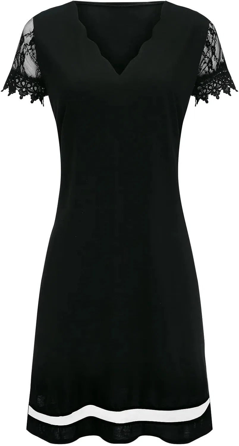 Женское платье с V-образным вырезом и кружевом Plus Size, Black — фото 3