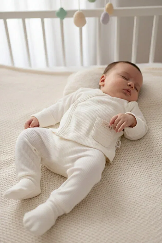 Детские брюки для девочек хлопковые Organic reported interlock pants (organic be nature) Bebetto, Ecru — фото 4
