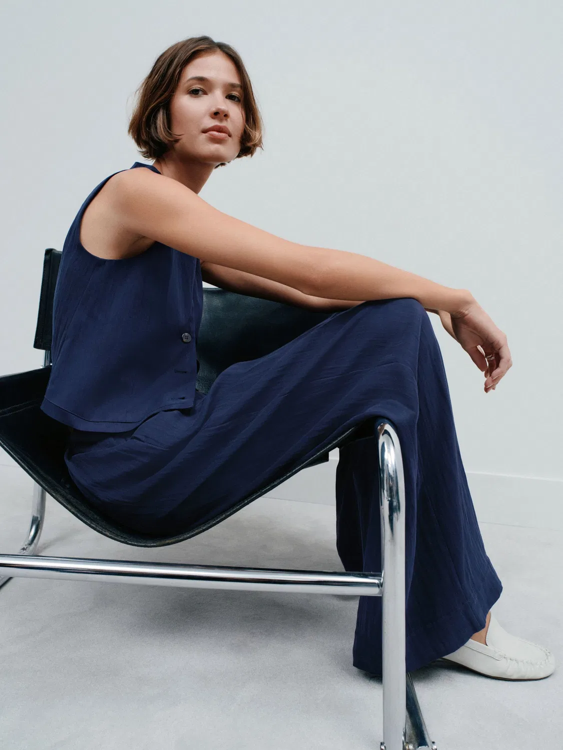 Жилет с пуговицами, модель Navy Blue Button Front Next, темно-синий — фото 3