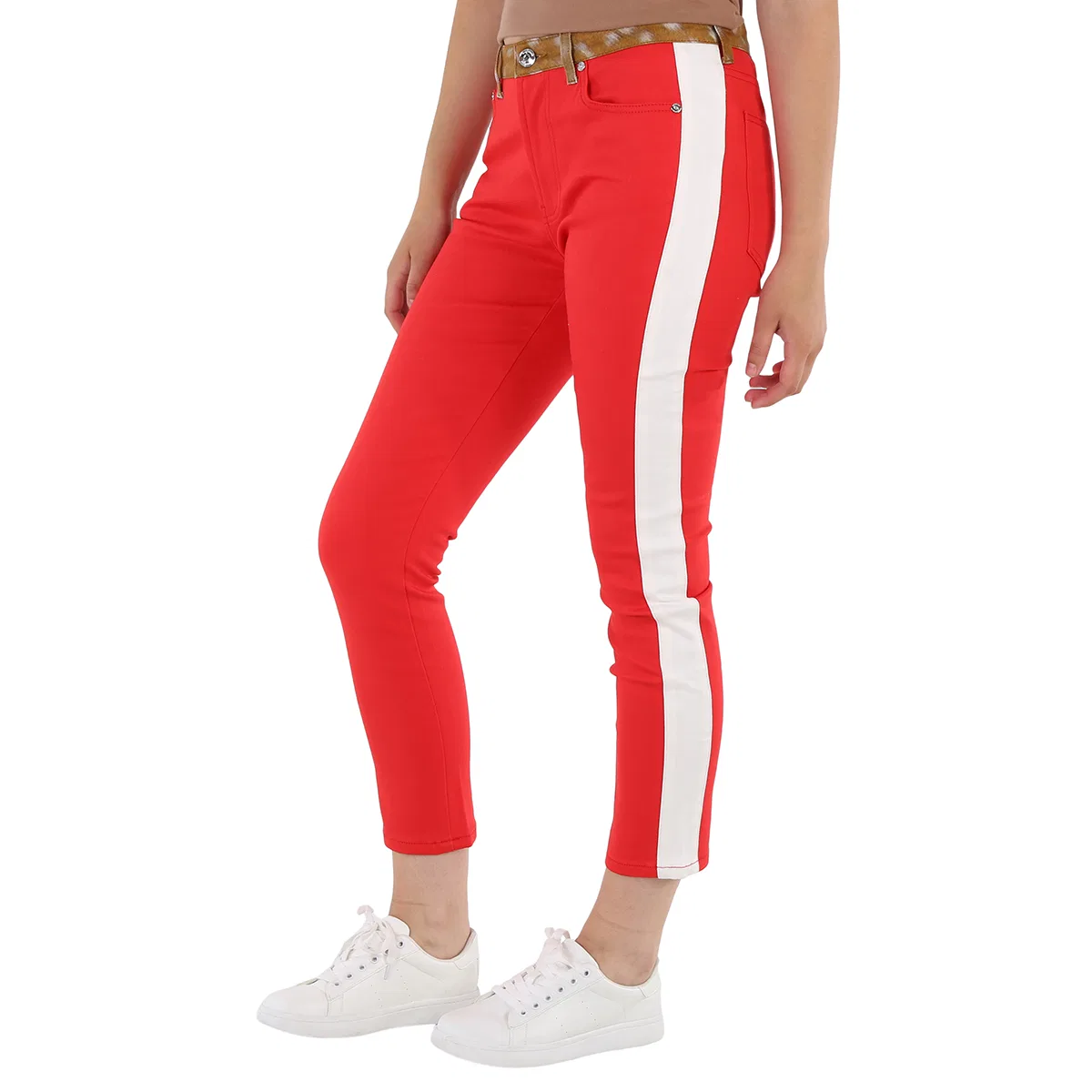 Брюки зауженные с принтом Runway Fawn Print Two-tone Slim Fit Pants Burberry, Red — фото 2