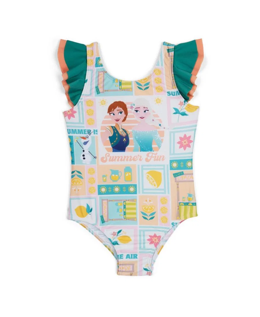 Купальник слитный для малышей без рукавов, с принтом, модель Frozen, Mint Peach Lemon
