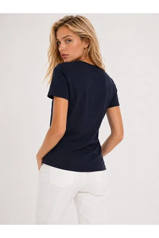 Женская футболка с V-образным вырезом Slim fit Tommy Hilfiger, Dark Navy Blue — фото 3