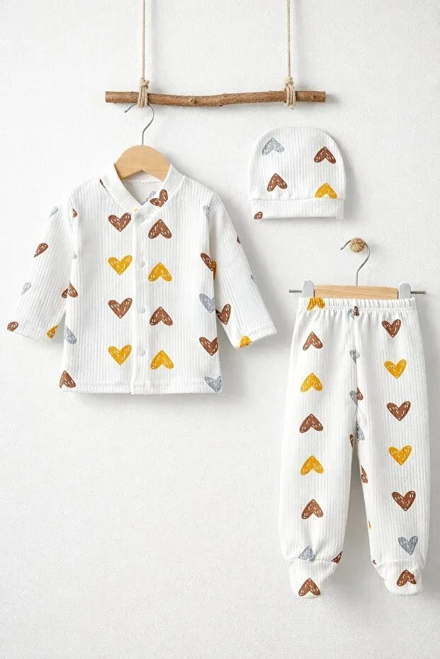 Детский комплект бодиков для новорожденных хлопковый Bys Baby Fashion, Heart-Shaped Brown — фото 3