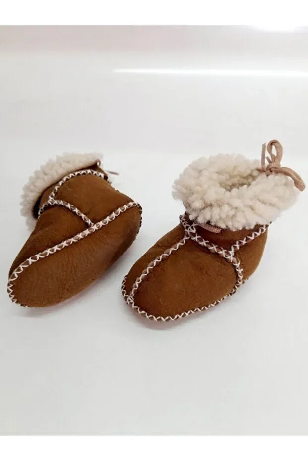 Детские пинетки из натуральной кожи с органической кожей Tuğbiş, Brown