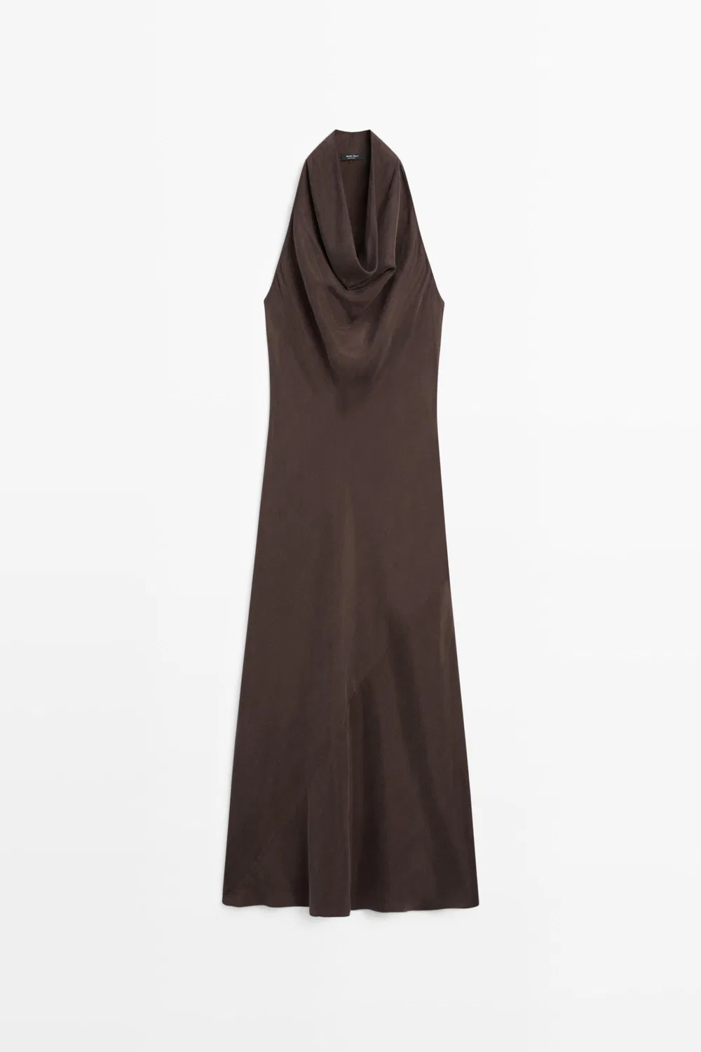 Длинное платье Massimo Dutti Draped Neckline, коричневый — фото 4