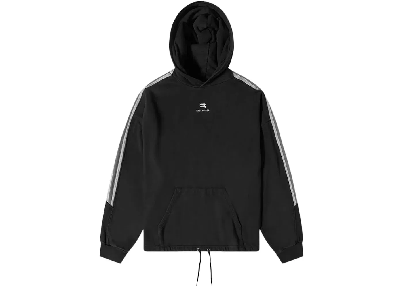 Мужской худи с боковыми полосками Balenciaga Sporty B Side Stripe Oversized Hoodie, Black/Grey/White