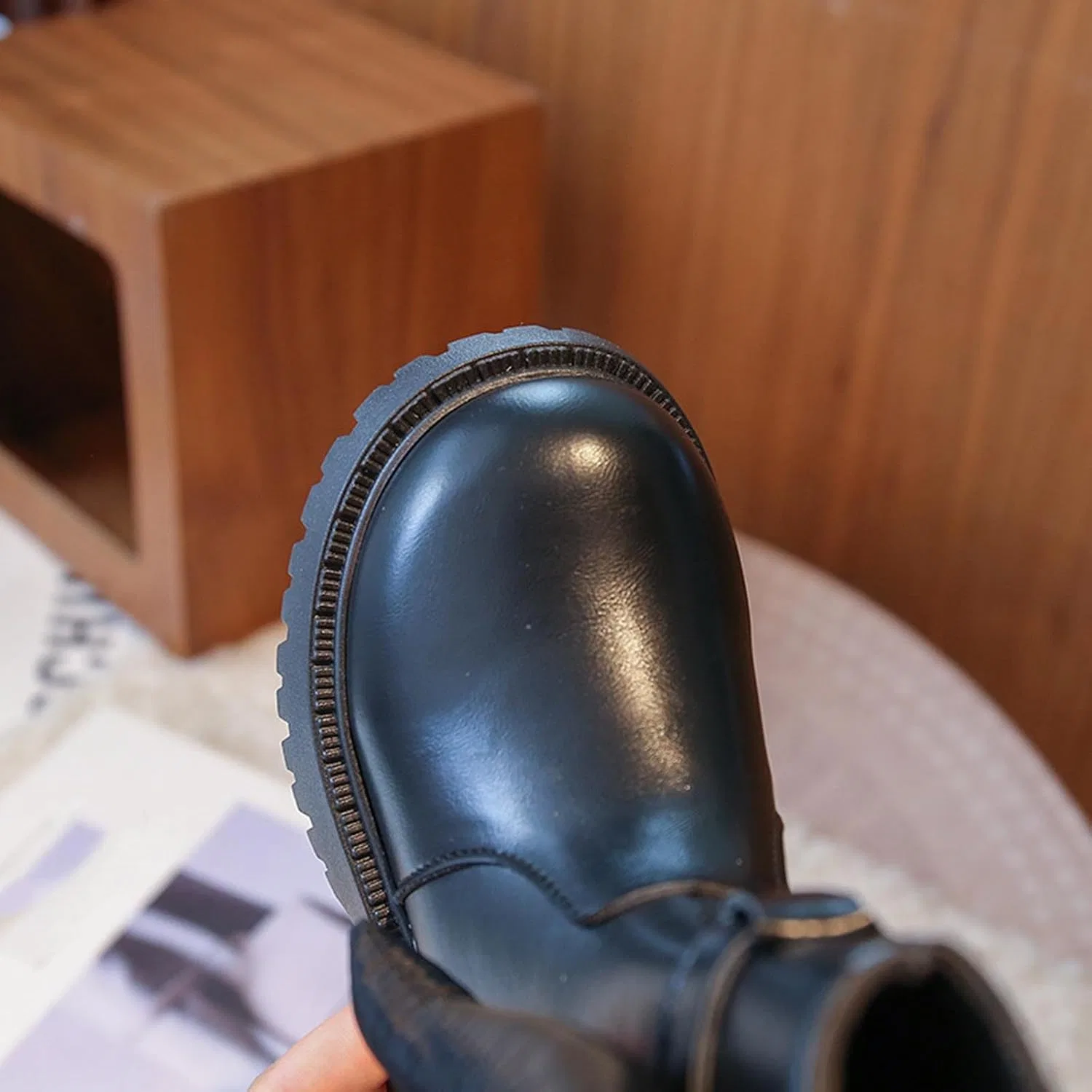 Детские ботинки для девочек с бантом и молнией сбоку, модель Bow Shoes, Black — фото 2