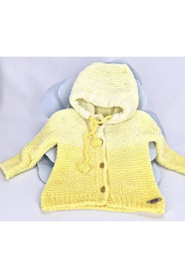 Детский кардиган для девочек с капюшоном Hand Knitted Soft Plush Hooded Girl's Cardigan Evitle, Sarı — фото 3