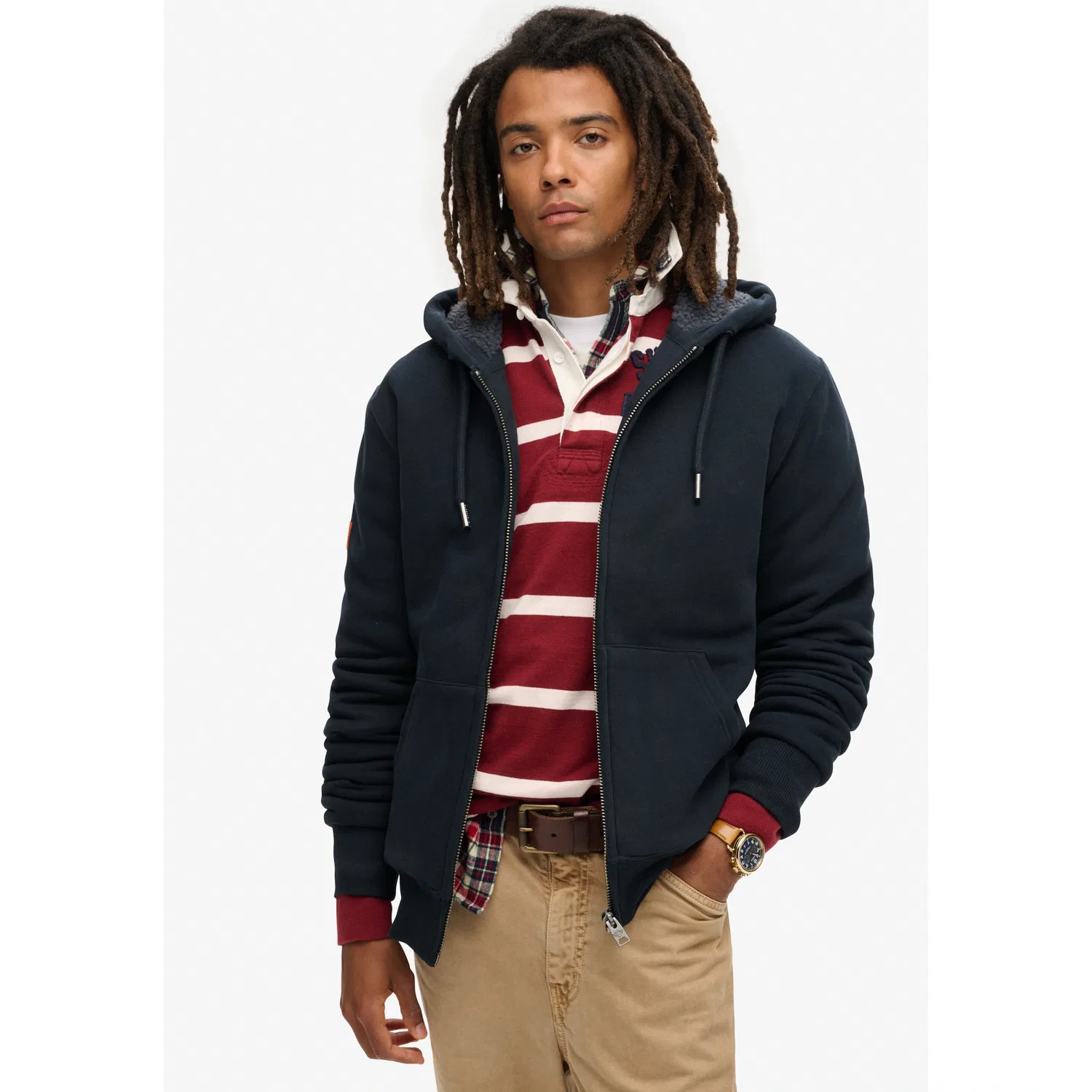 Мужской худи на молнии с принтом Borg Lined Ziphood Superdry, Eclipse Navy