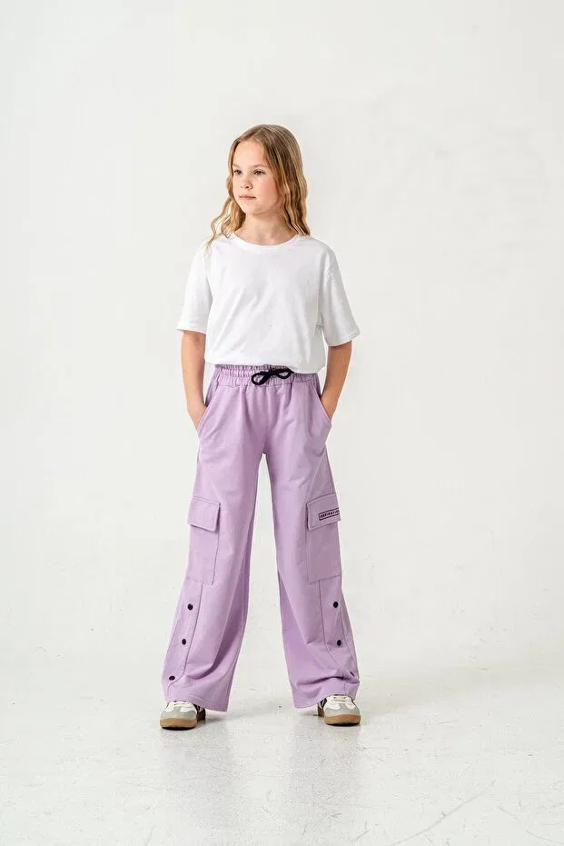 Детские спортивные штаны для девочек с карго-карманами Mışıl Kids, Lilac