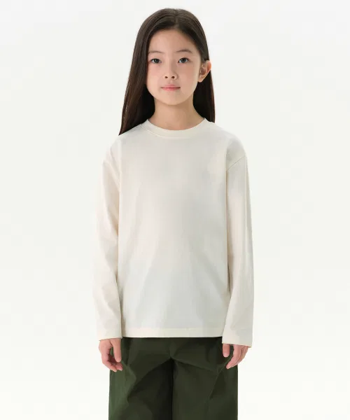 Детское футболка с длинным рукавомRelaxed Crew Neck Long Sleeve T-Shirt MUSINSA STANDARD KIDS, Cream