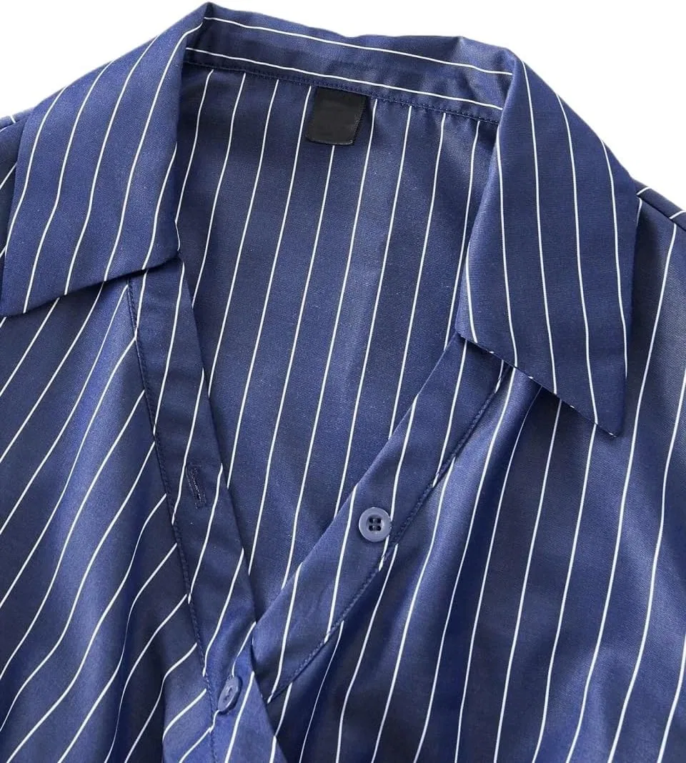 Женское платье-рубашка с запахом в полоску, Navy Blue — фото 3