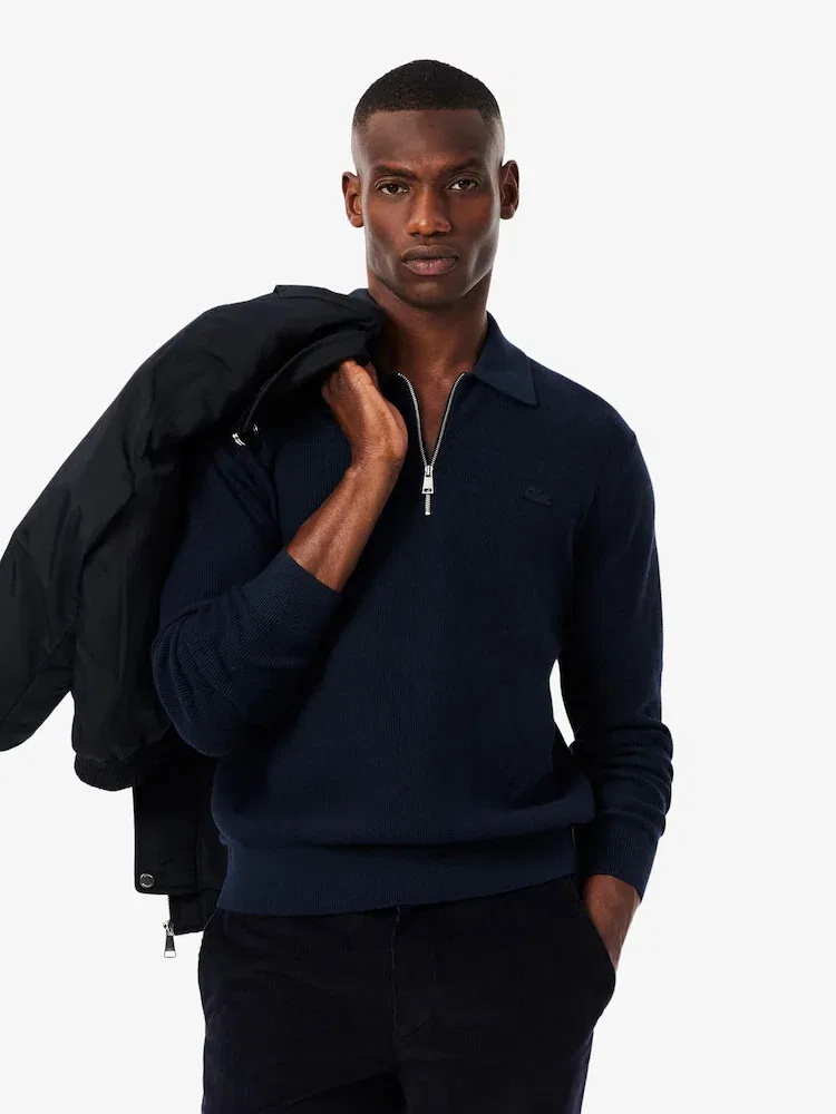 Свитер с воротником из шерсти и хлопка LACOSTE