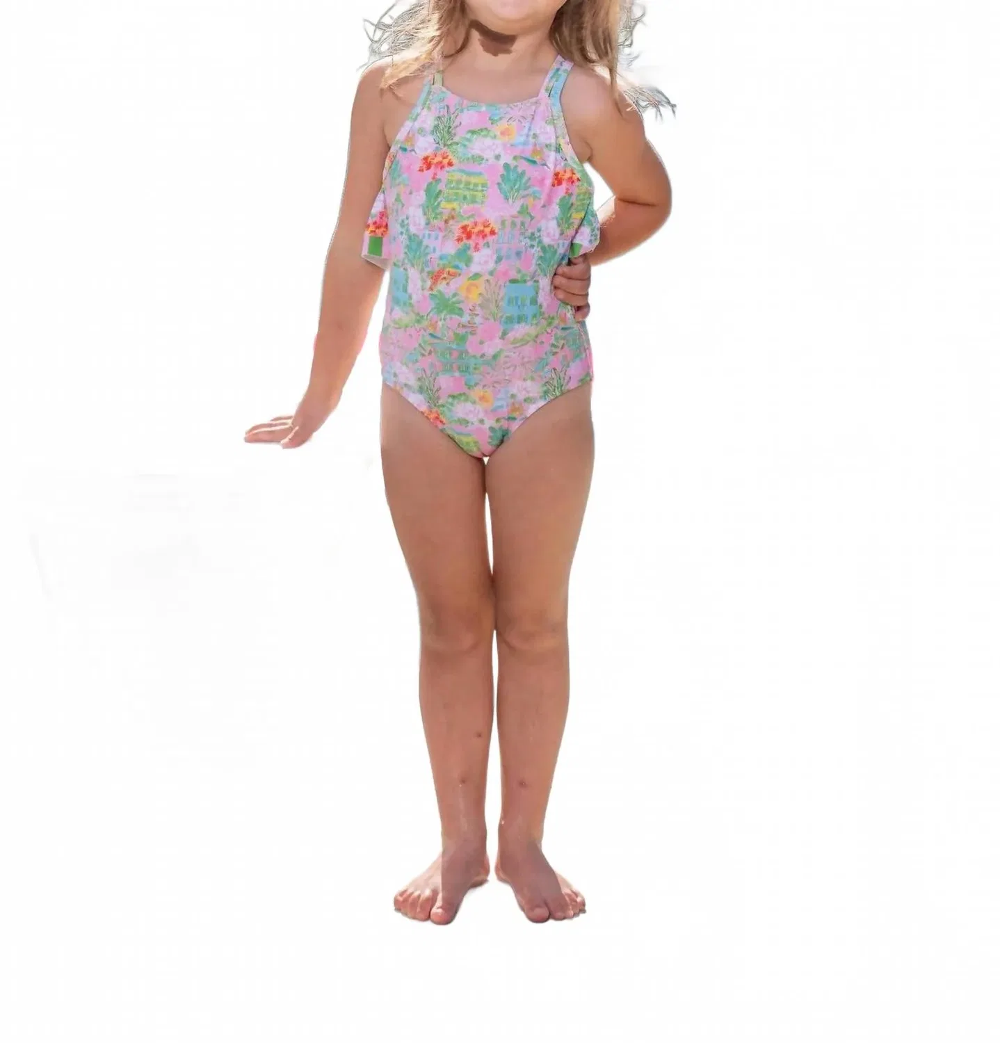 Детский слитный купальник с цветочным принтом и двойной оборкой Charleston One Piece THE OAKS APPAREL, Laguna Charming