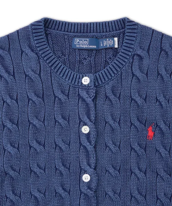 Кардиган женский с коротким рукавом, вязаный хлопковый, Polo Ralph Lauren, синий — фото 3