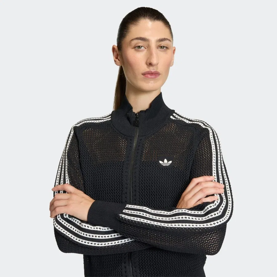 Женский спортивный топ с высоким воротом, модель Knitted Crochet Firebird, adidas Originals, Красный — фото 4