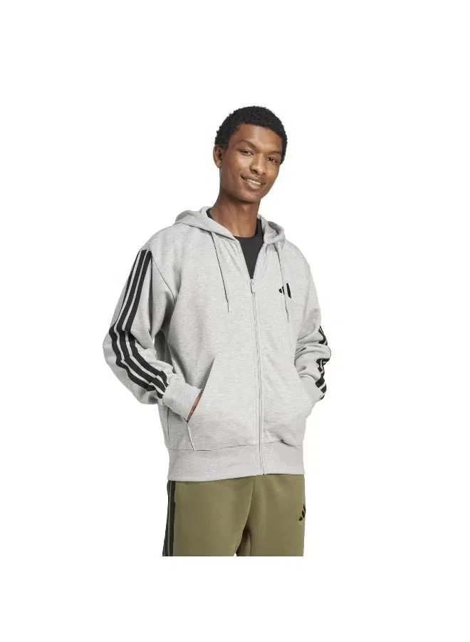 Худи на молнии с флисовой подкладкой Essentials 3-stripes Adidas, серый — фото 4