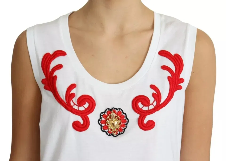 Женская футболка без рукавов с аппликацией-сердцем Roundneck Top Dolce & Gabbana, White
