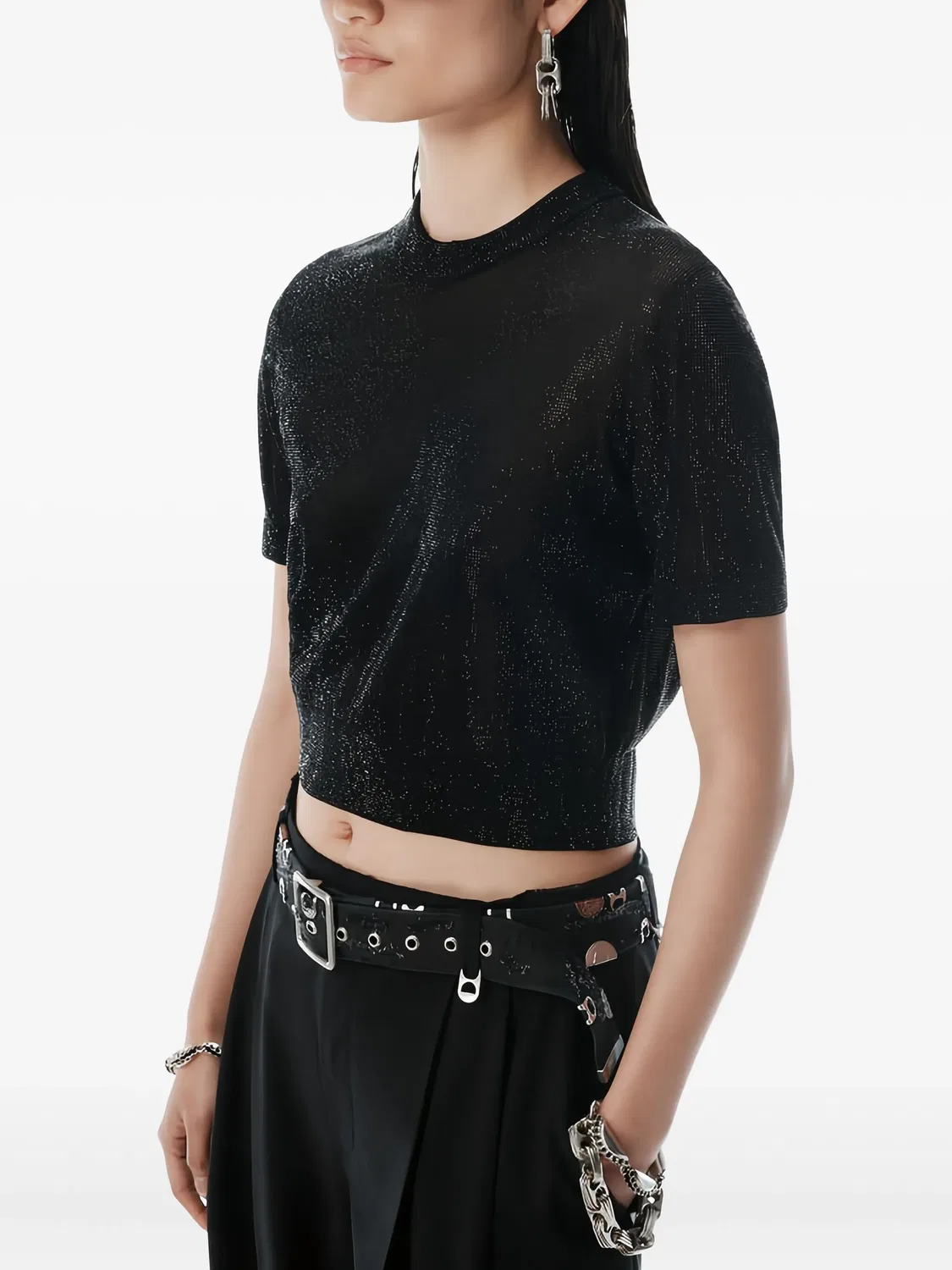 Alexander Wang Черный укороченный топ с коротким рукавом — фото 4