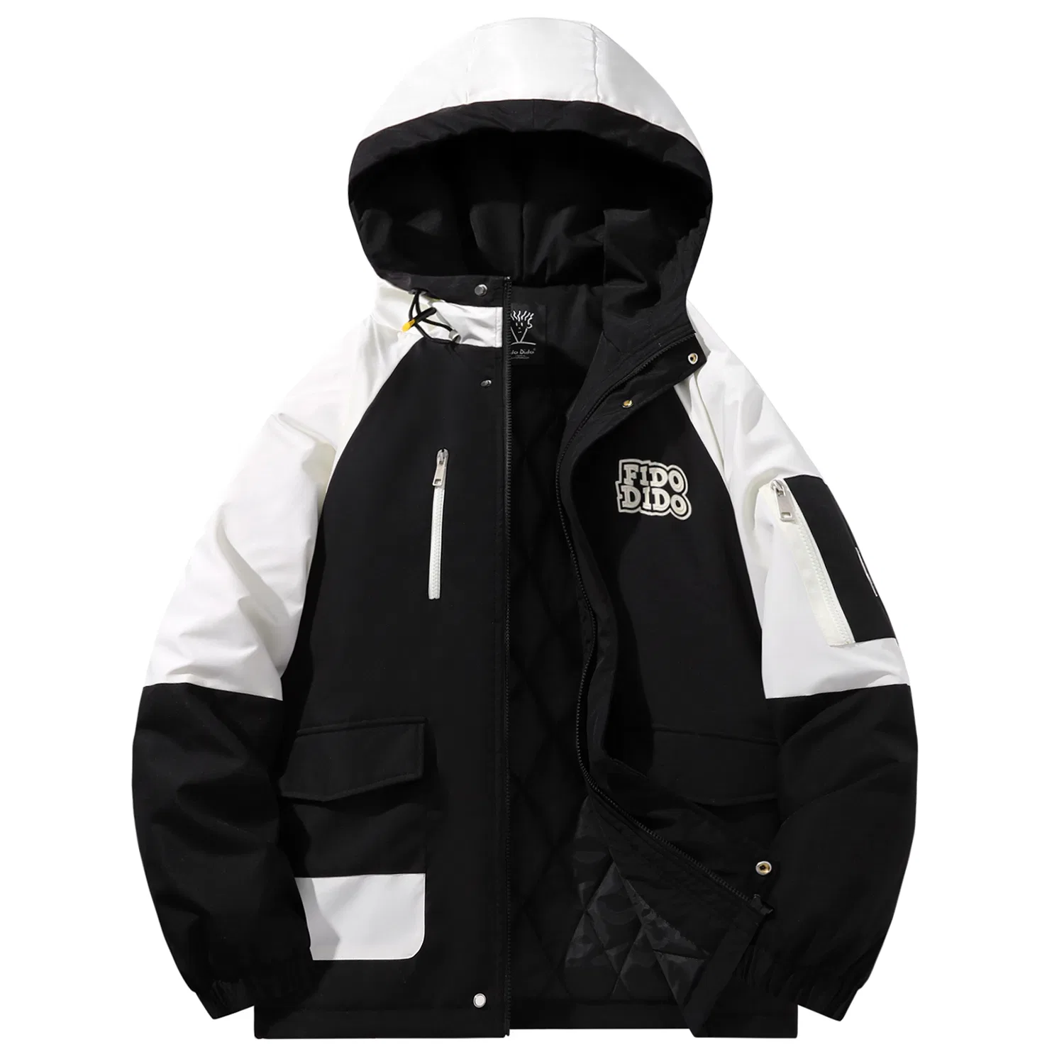 Детский утепленный пуховик с капюшоном FIDO DIDO, Black Thickened Fleece-Lined