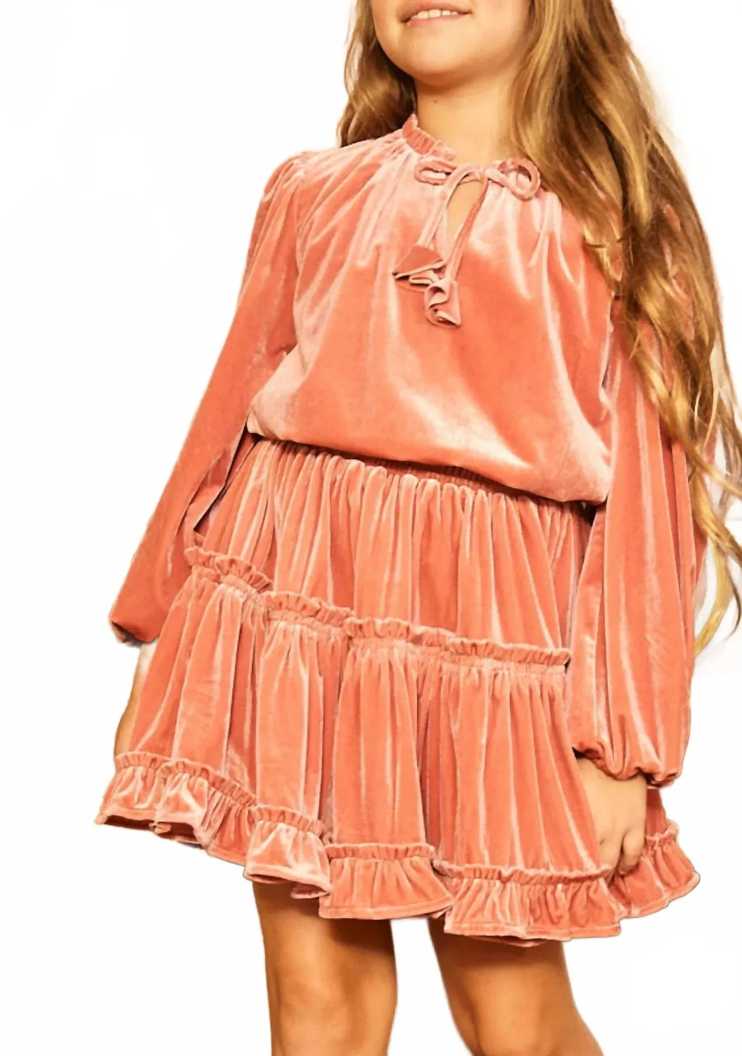 Детское платье для девочек с длинными рукавами Symphony Velvet Mini Dress MARLO, розовый — фото 2