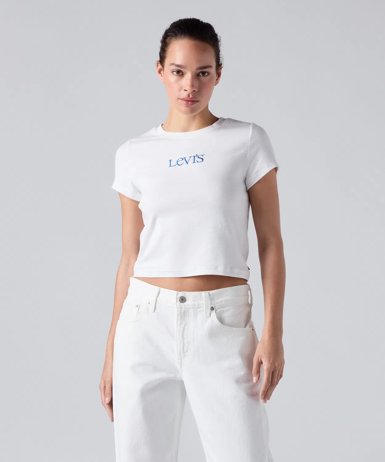 Женская футболка с принтом, укороченная, с коротким рукавом, Graphic Essential Baby T-Shirt Levi's, Белый — фото 2