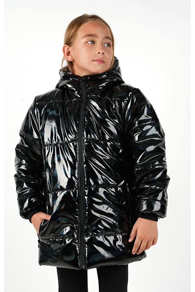 Детское пальто для девочек с капюшоном Dublino Kids, Black — фото 3