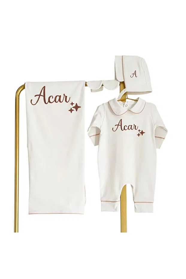 Детский комплект для новорожденных с принтом Combed Cotton Fabric Beige Piped Star Patterned Set Mis Bebe Minik Insanların Sarayı, Model-5 — фото 2