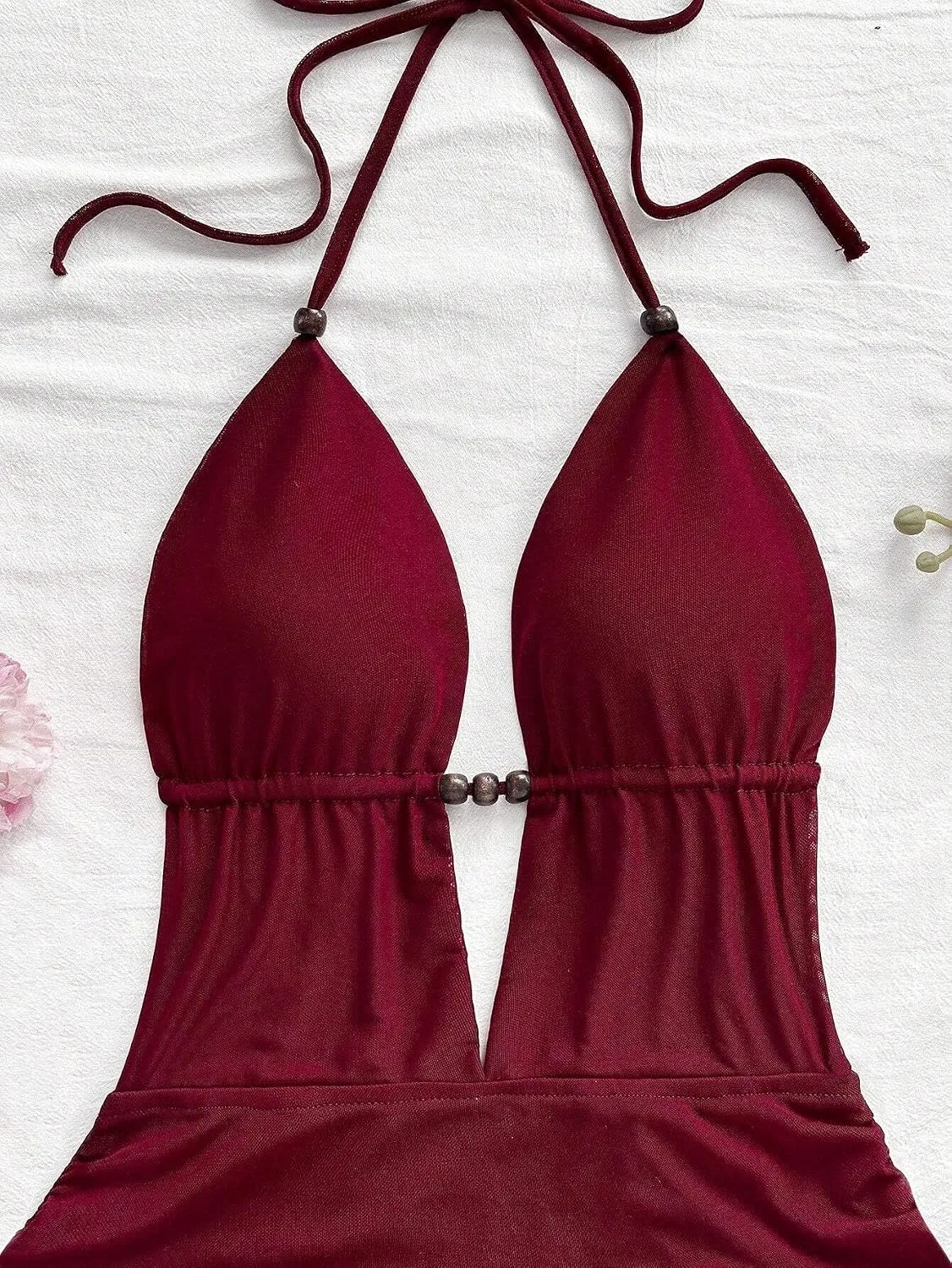 Женское облегающее мини-платье без рукавов Bodycon, Burgundy — фото 2