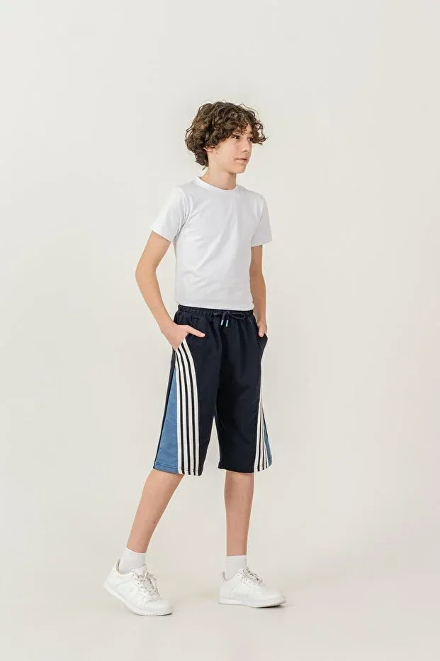 Детские шорты для мальчиков с полосками Garni Piece Double Leg 4-Stripe Mışıl Kids, Navy Blue — фото 3