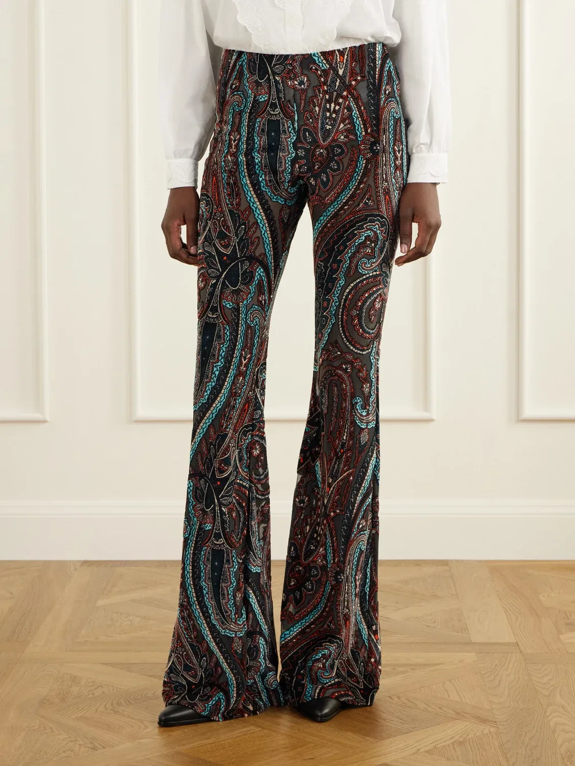 Брюки клеш из сетки Etro, коричневый — фото 3