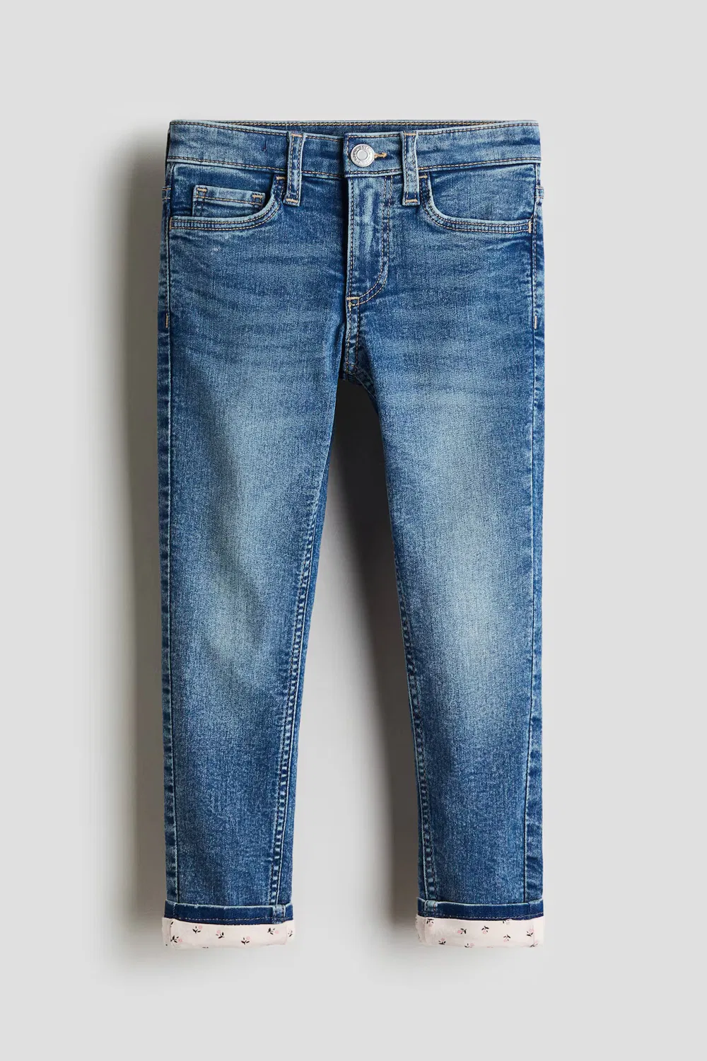 Узкие джинсы на подкладке H&M, Denimblau/Geblümt — фото 4