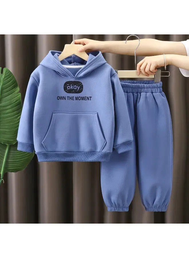 Independent Brand Комплект детский утепленный из флиса с капюшоном, синий