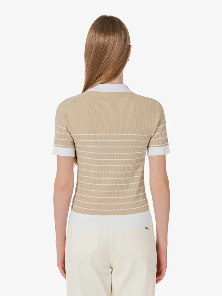 Свитер поло LACOSTE Beige с фактурным узором — фото 3