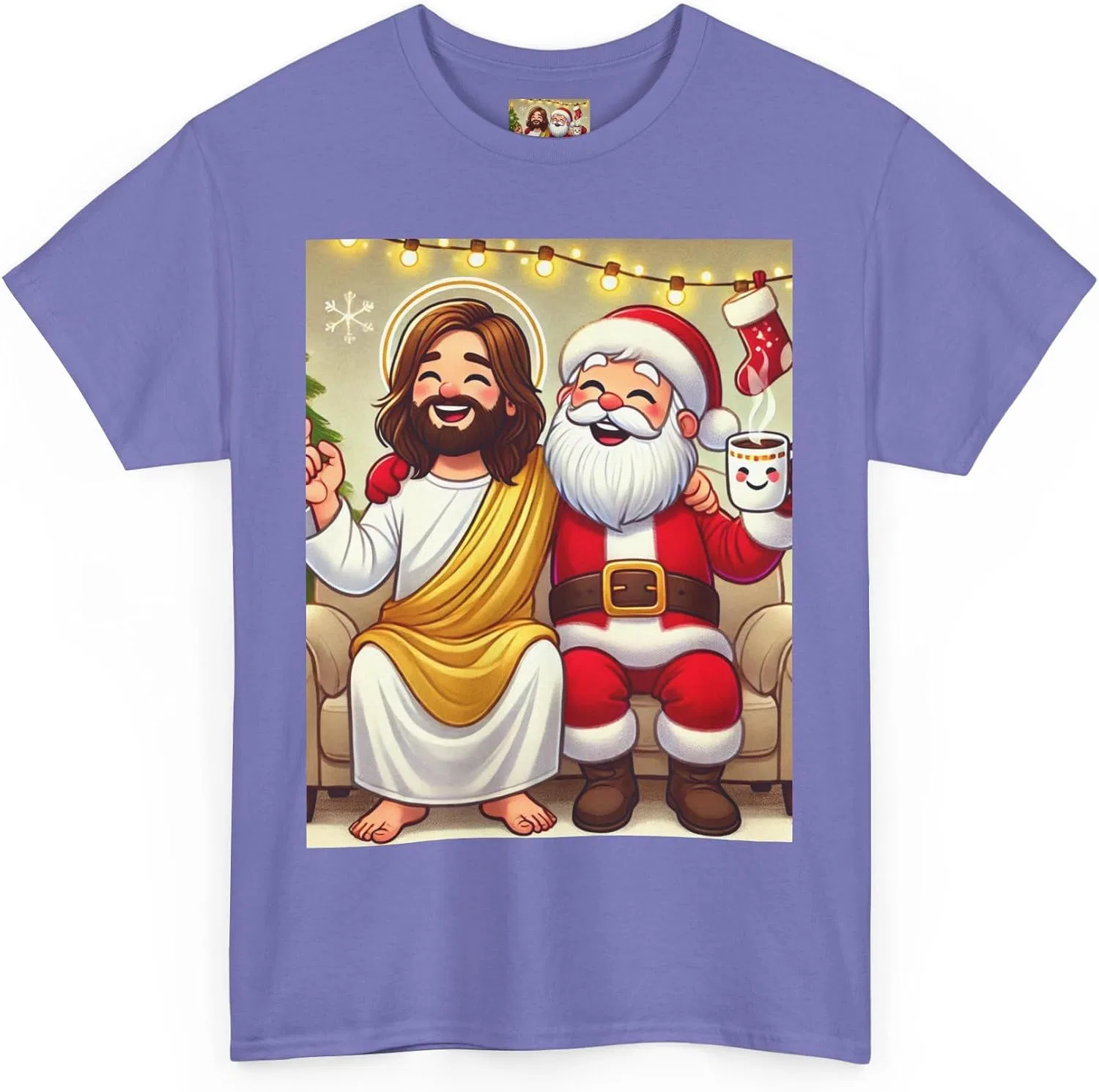 Женская футболка с принтом Funny Santa Jesus Hanging Out, фиолетовый — фото 3