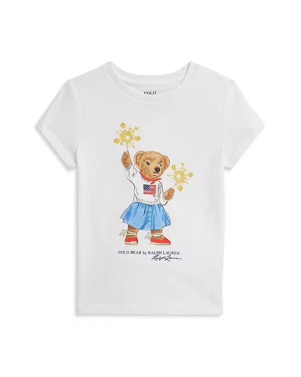 Детская футболка для девочек хлопковая Polo Bear Ralph Lauren, белый