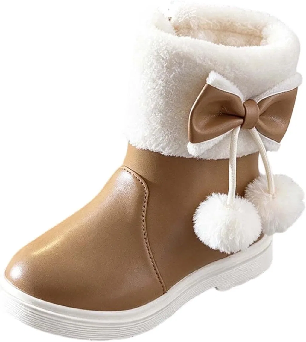 Детские зимние сапоги для девочек с меховой подкладкой и бантом SHOPESSA, Khaki