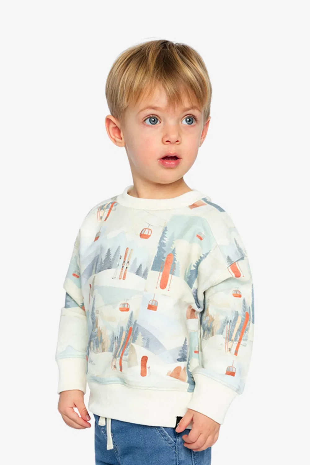 Детский свитшот из флиса с принтом Nordic Buddies Deux par Deux, Beige Ski Print — фото 3