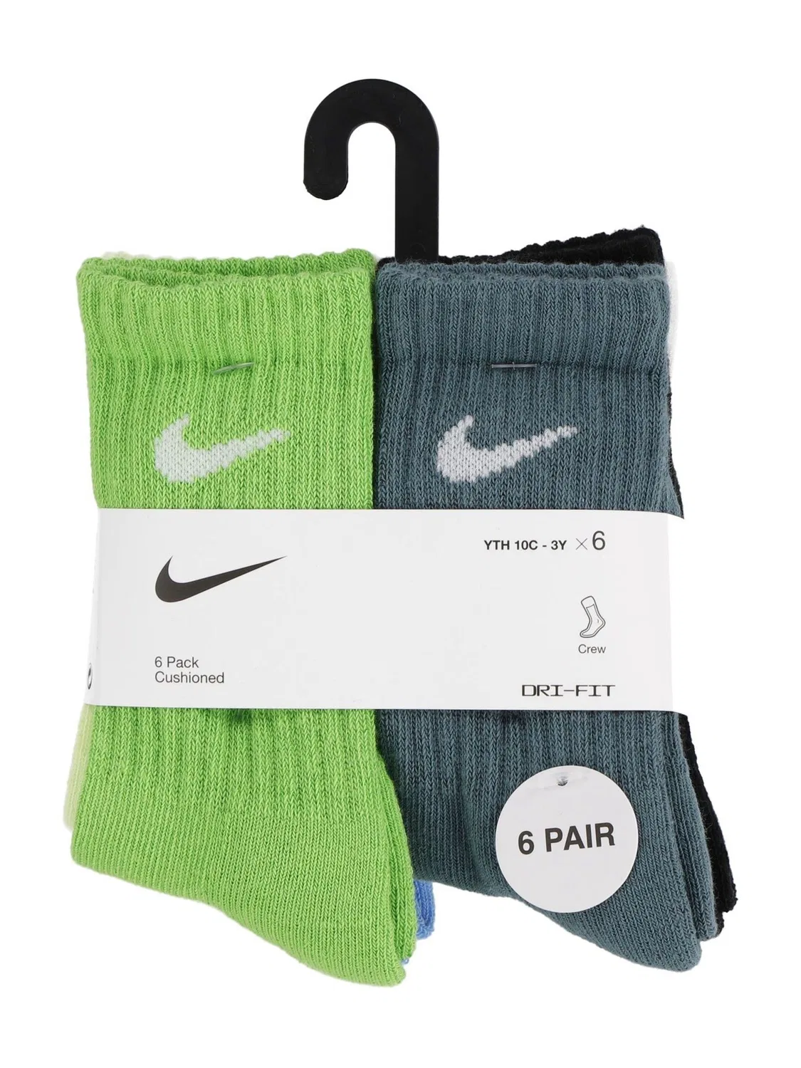 Носки спортивные Nike Performance Crew, 6 пар, зеленый — фото 3