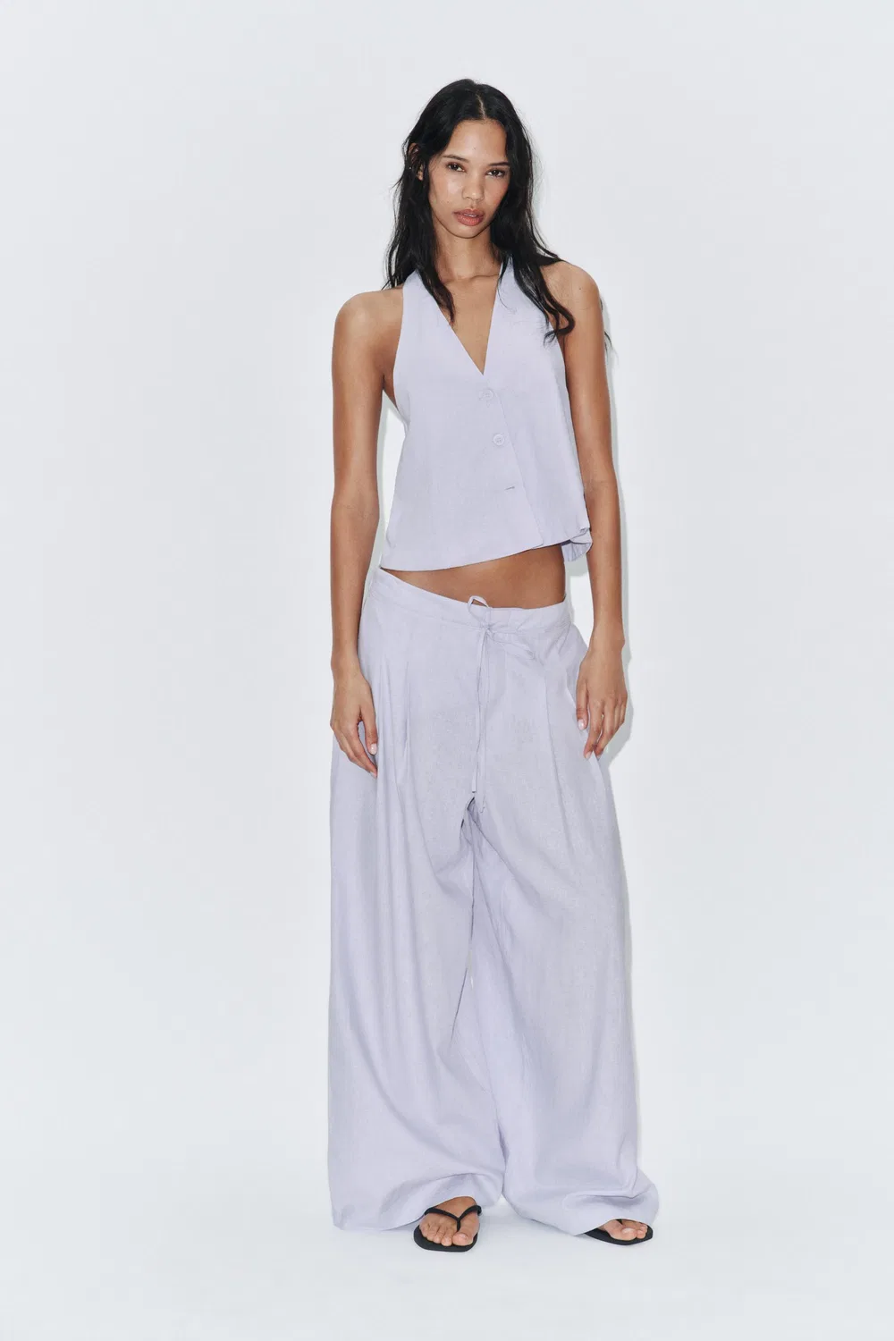 Жилет из льняной смеси с пуговицами ZARA, Lilac